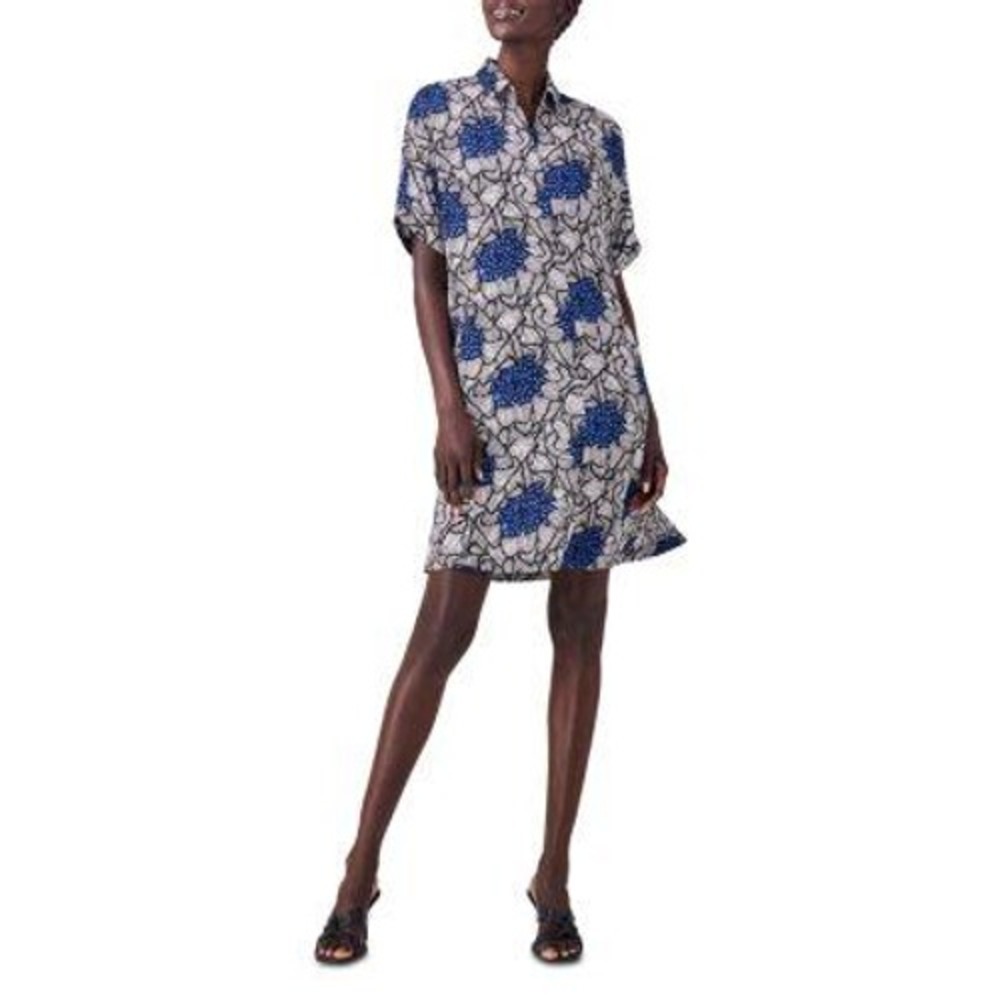 Nic + Zoe Petal Bloom Devon Dress Large Blue Floral Shift Mini Pockets Boho